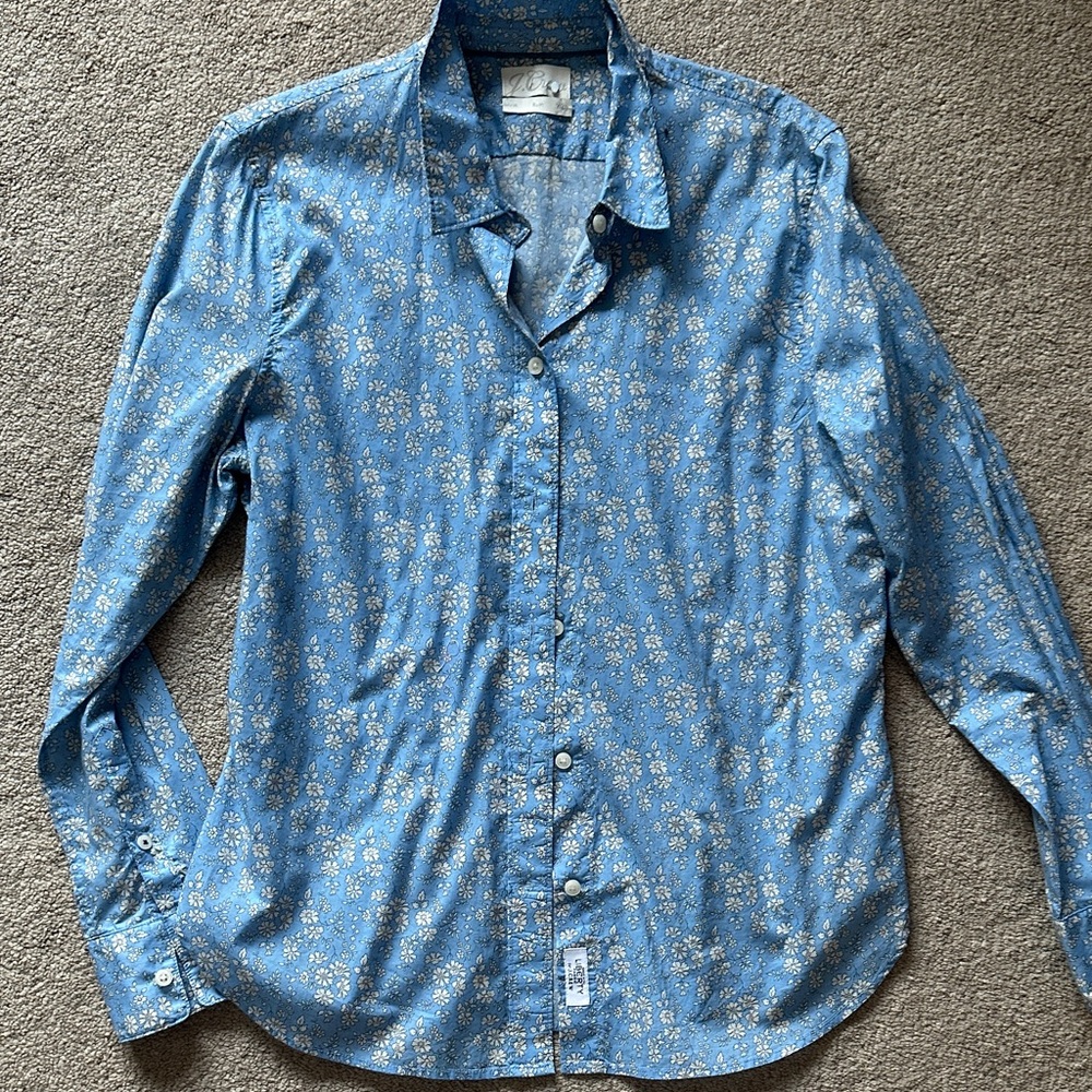 J.crew Light Blue Floral Print Women's Button-Up Shirt